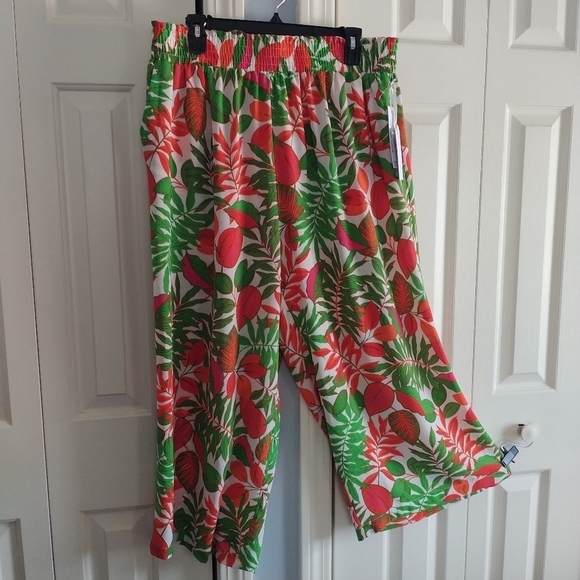Rose & Olive Wide Leg Tropical Print Elastic Waist Pants 1X - Picture 1 of 11